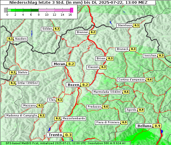 Niederschlag, 22. 7. 2025