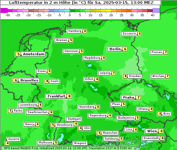 Temperatur, 15. 3. 2025