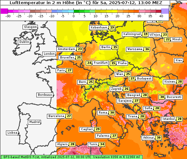 Temperatur, 12. 7. 2025
