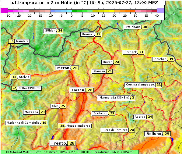 Temperatur, 27. 7. 2025
