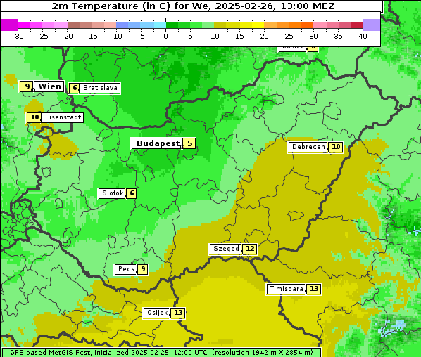 Temperatur, 26. 2. 2025