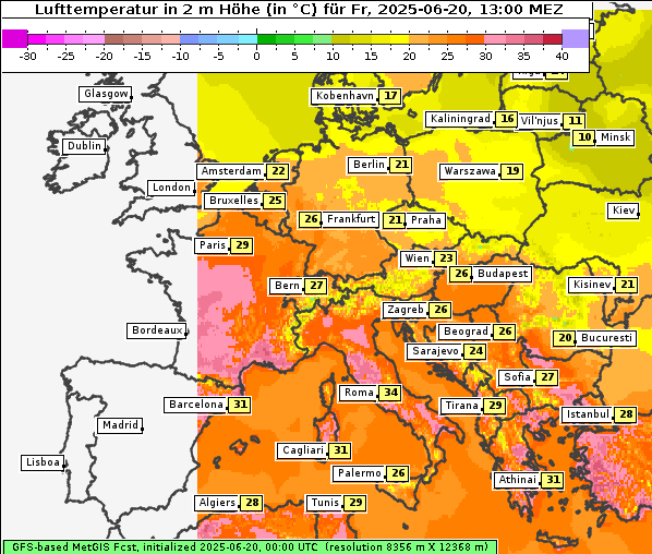 Temperatur, 20. 6. 2025