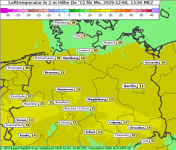 Temperatur, 8. 12. 2025