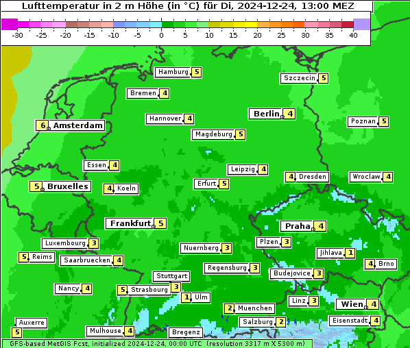 Temperatur, 24. 12. 2024