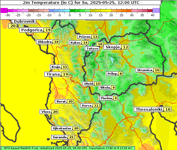 Temperatur, 25. 5. 2025