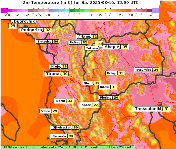 Temperatur, 16. 8. 2025