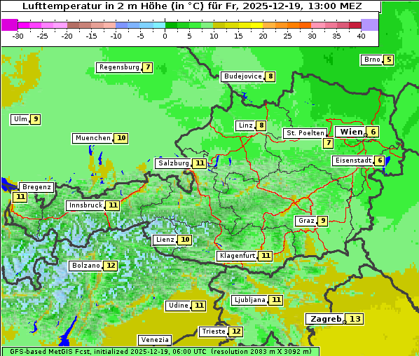 Temperatur, 19. 12. 2025
