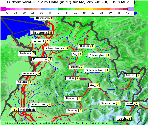 Temperatur, 10. 3. 2025