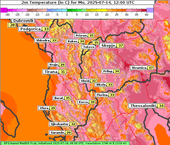 Temperatur, 14. 7. 2025