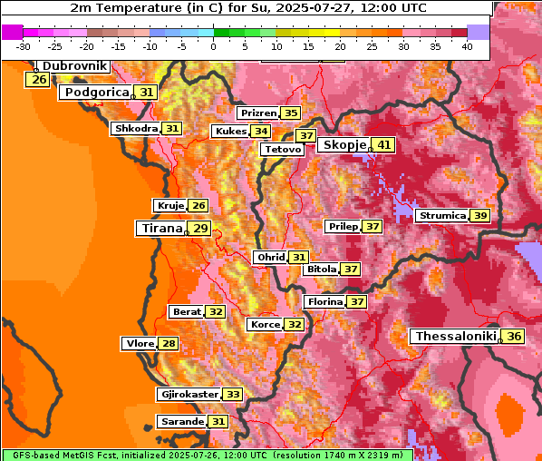 Temperatur, 27. 7. 2025