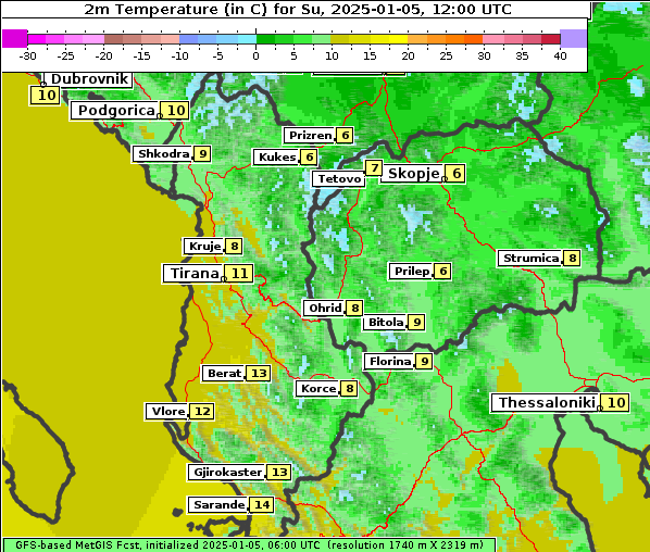 Temperatur, 5. 1. 2025