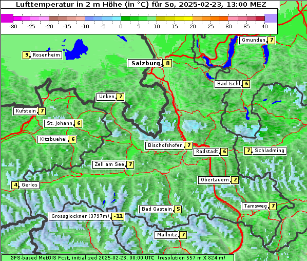 Temperatur, 23. 2. 2025