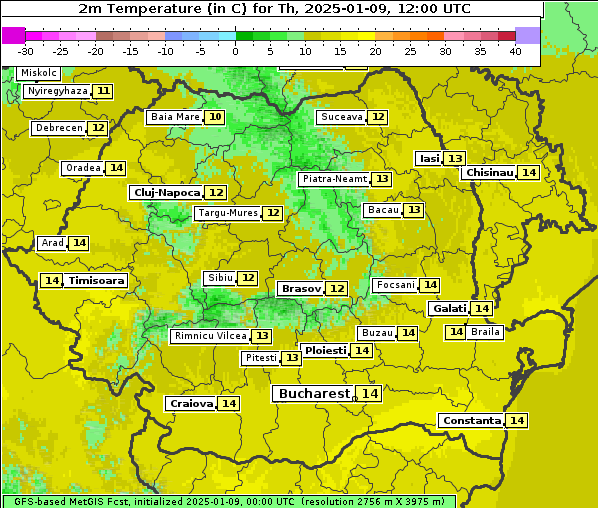 Temperatur, 9. 1. 2025