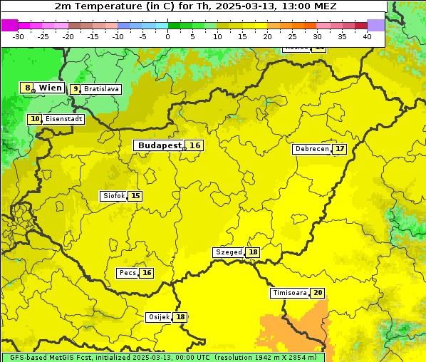 Temperatur, 13. 3. 2025