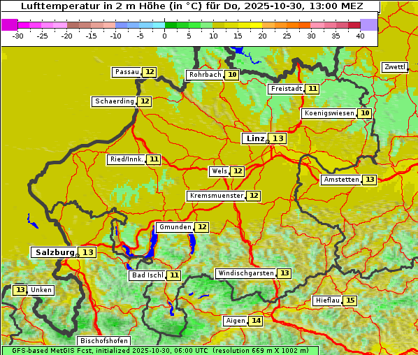 Temperatur, 30. 10. 2025