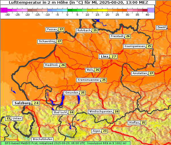 Temperatur, 20. 8. 2025