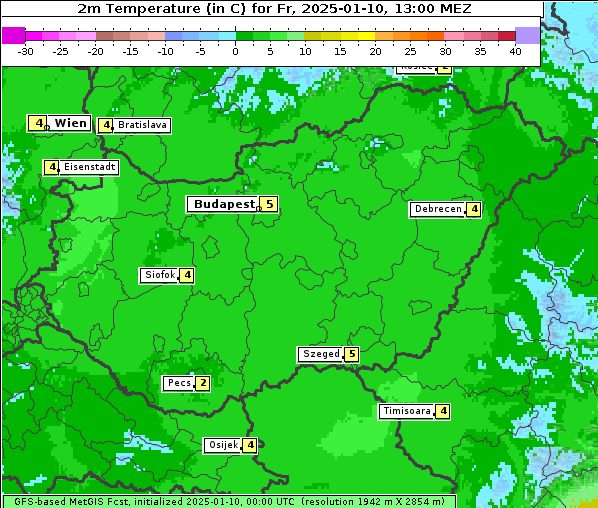 Temperatur, 10. 1. 2025