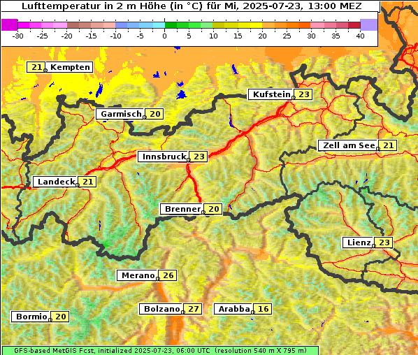 Temperatur, 23. 7. 2025