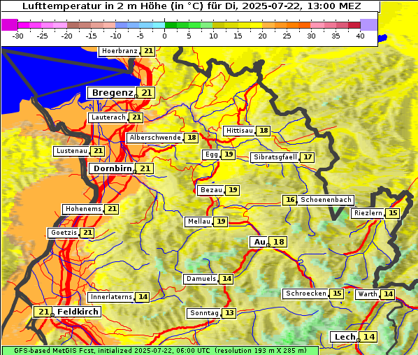 Temperatur, 22. 7. 2025