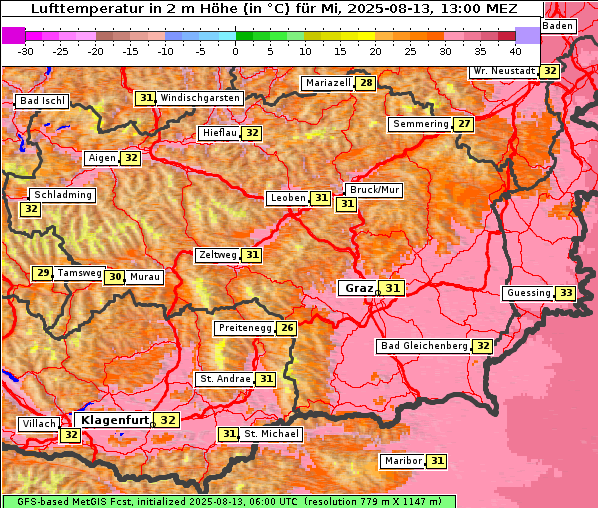 Temperatur, 13. 8. 2025
