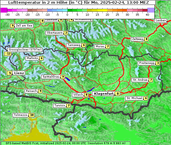 Temperatur, 24. 2. 2025