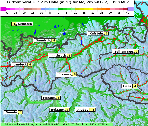 Temperatur, 12. 1. 2026