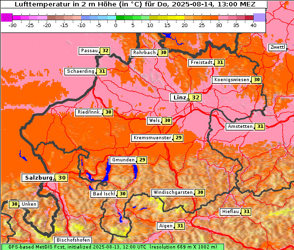 Temperatur, 14. 8. 2025