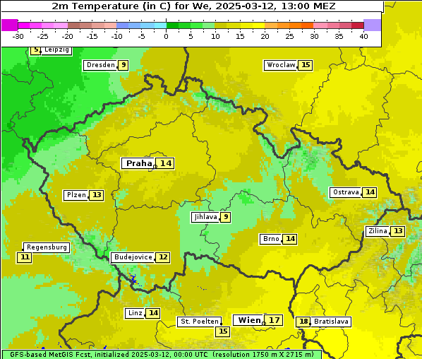 Temperatur, 12. 3. 2025