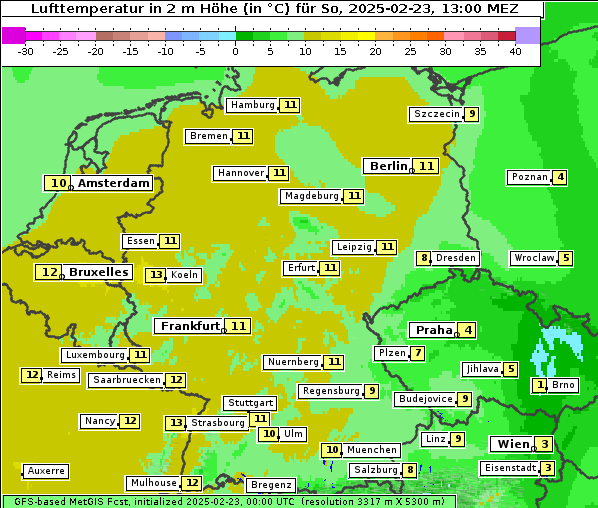 Temperatur, 23. 2. 2025