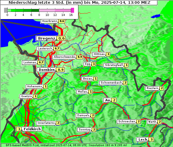 Niederschlag, 14. 7. 2025