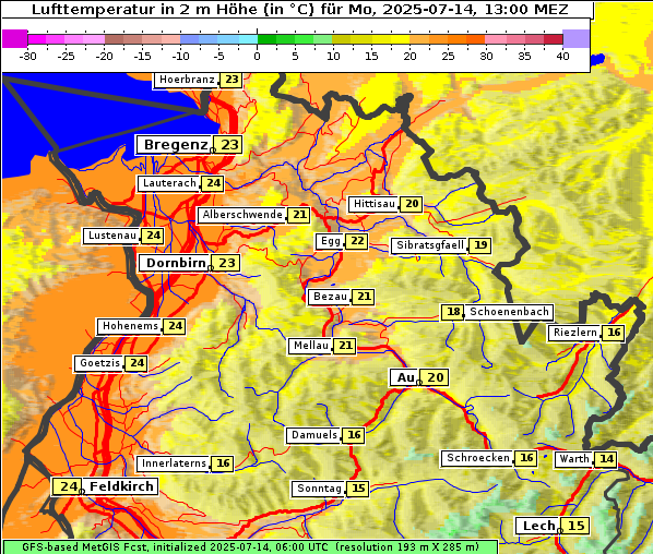 Temperatur, 14. 7. 2025