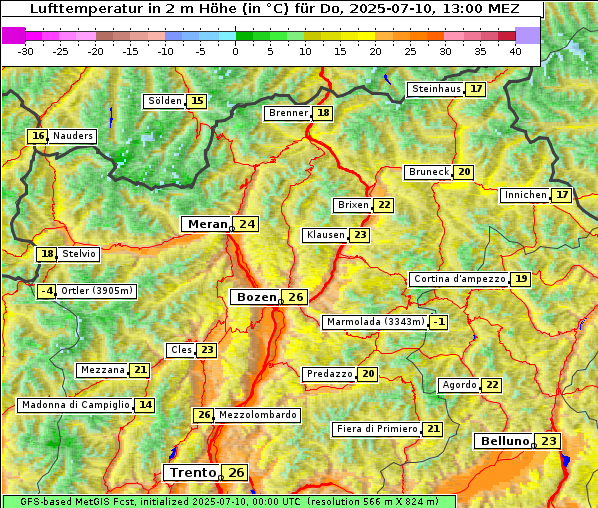 Temperatur, 10. 7. 2025