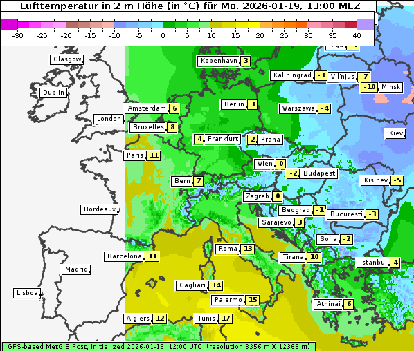 Temperatur, 19. 1. 2026