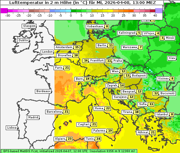 Temperatur, 8. 4. 2026