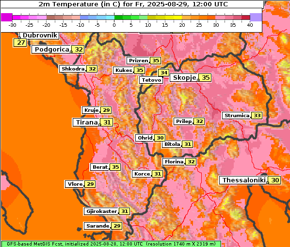 Temperatur, 29. 8. 2025