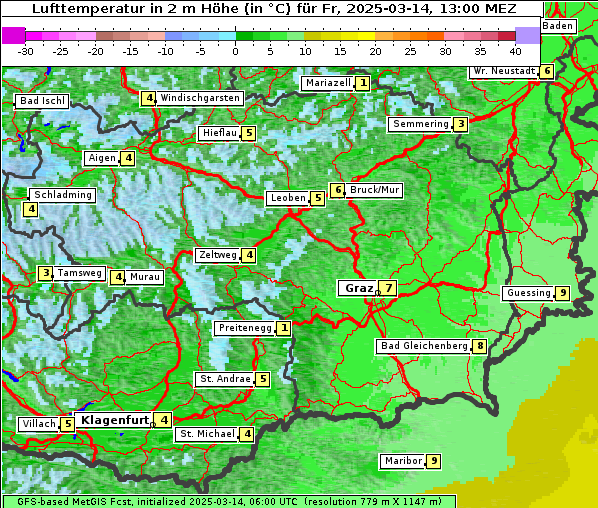 Temperatur, 14. 3. 2025