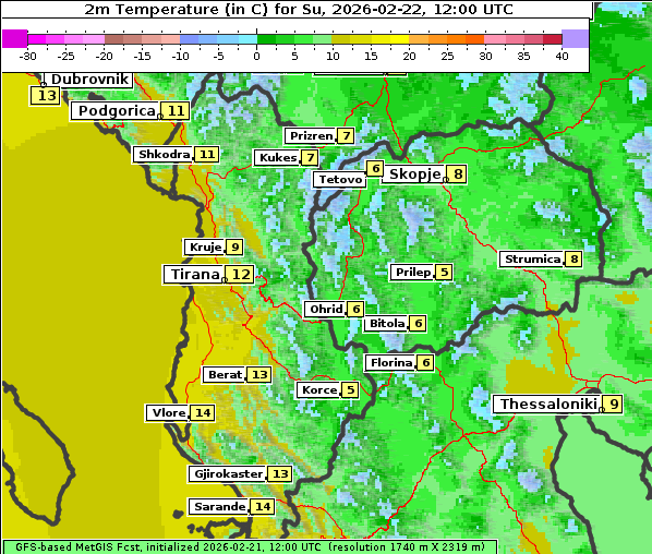 Temperatur, 22. 2. 2026
