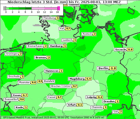 Niederschlag, 1. 8. 2025