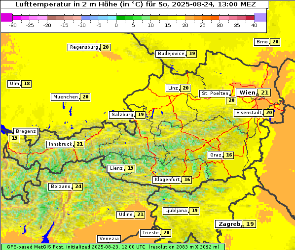 Temperatur, 24. 8. 2025