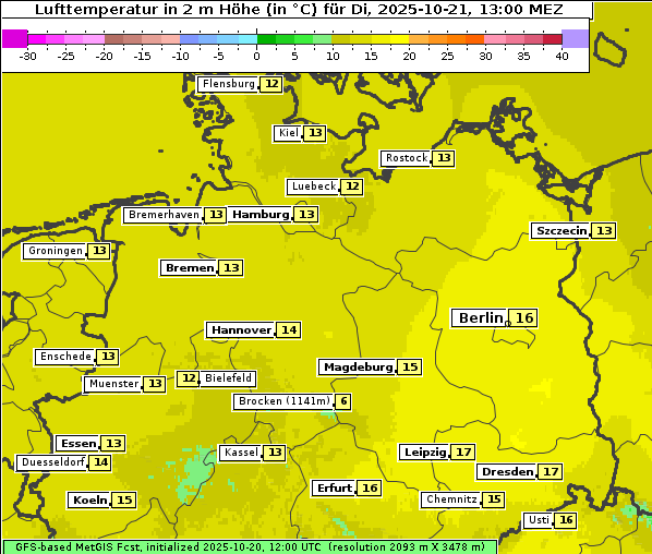 Temperatur, 21. 10. 2025