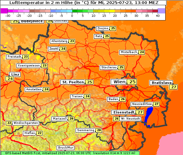 Temperatur, 23. 7. 2025