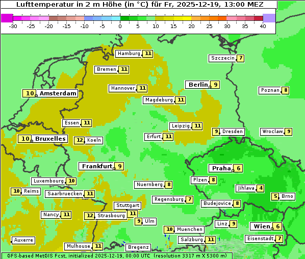 Temperatur, 19. 12. 2025