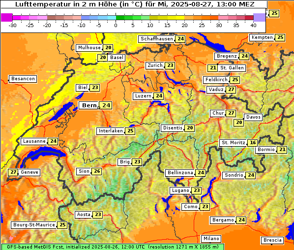 Temperatur, 27. 8. 2025