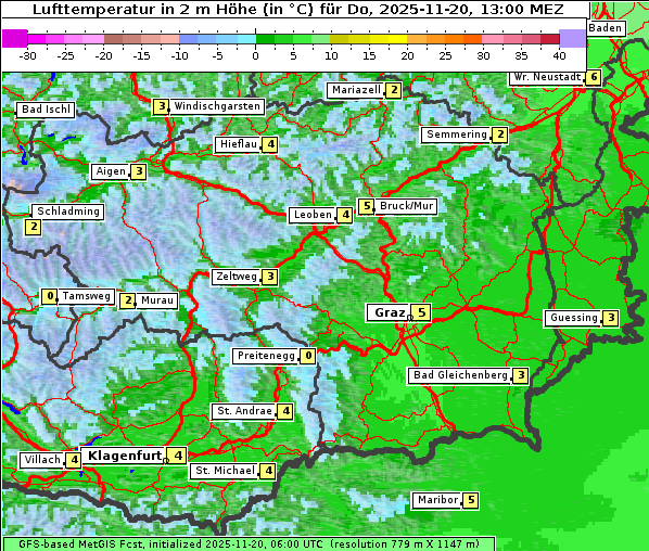 Temperatur, 20. 11. 2025