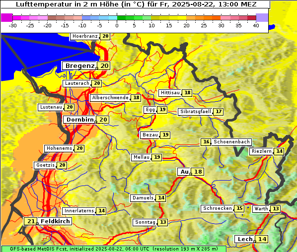 Temperatur, 22. 8. 2025