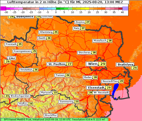 Temperatur, 20. 8. 2025