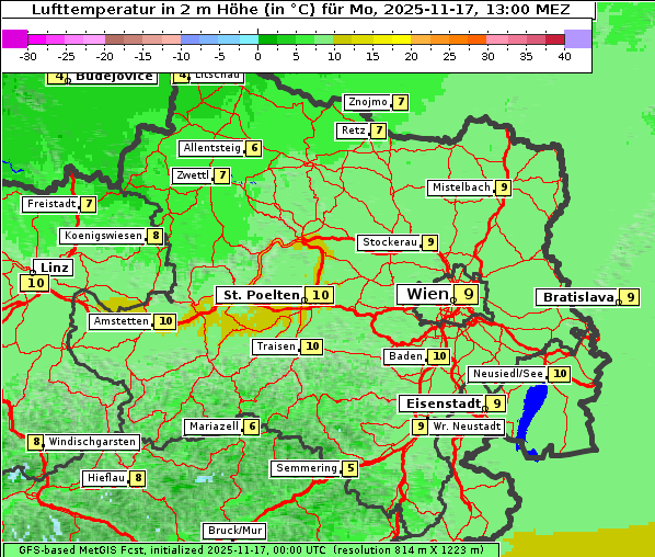 Temperatur, 17. 11. 2025