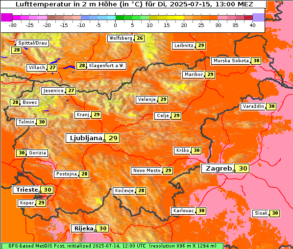 Temperatur, 15. 7. 2025