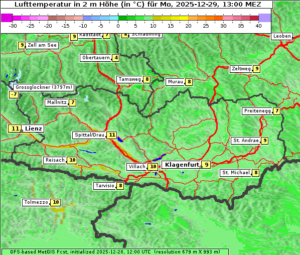 Temperatur, 29. 12. 2025