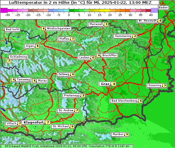 Temperatur, 22. 1. 2025